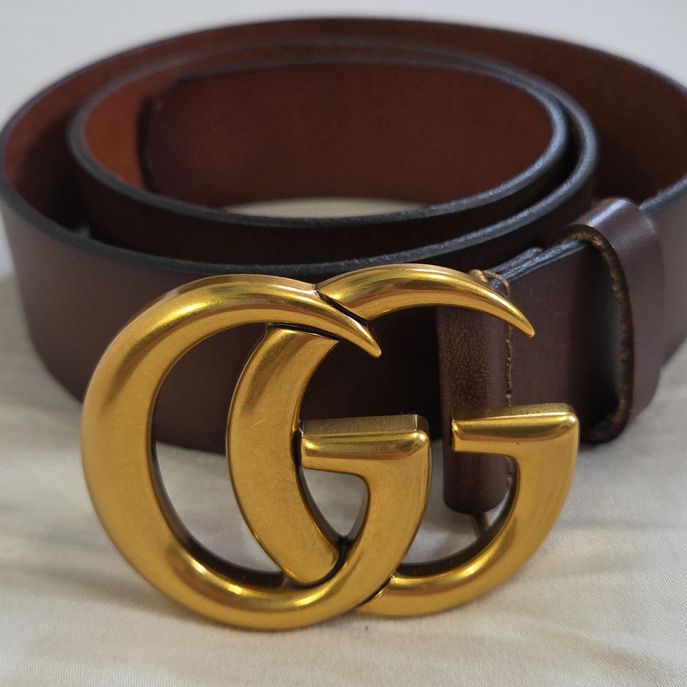 Gucci Brown Leather Belt with Gold Double G Buckle